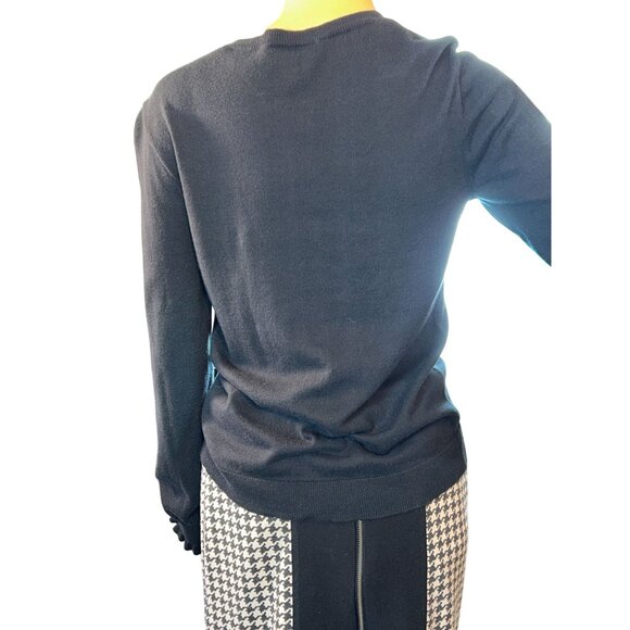 J.Crew Womens Ruffle Rhinestone Button Sweater XS Black Preppy Fall Fashion - Picture 7 of 9